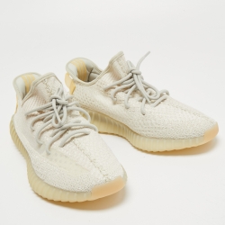 Pre Owned Yeezy x Adidas Off White Knit Fabric Boost 350 V2 Light Sneakers Size 46