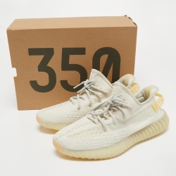 Pre Owned Yeezy x Adidas Off White Knit Fabric Boost 350 V2 Light Sneakers Size 46