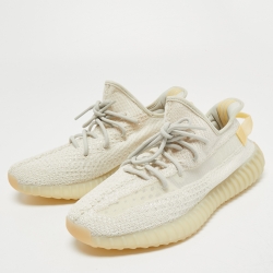 Pre Owned Yeezy x Adidas Off White Knit Fabric Boost 350 V2 Light Sneakers Size 46