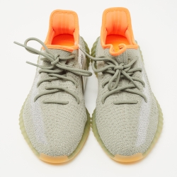 Pre Owned Yeezy x Adidas Green/Grey Knit Fabric Boost 350 V2 Sneakers Size 44 2/3