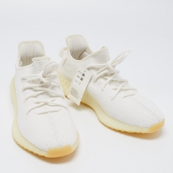 مملوكة مسبقًا Yeezy x Adidas White Knit Fabric Boost 350 V2 Cream White Sneakers Size 48