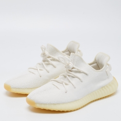 مملوكة مسبقًا Yeezy x Adidas White Knit Fabric Boost 350 V2 Cream White Sneakers Size 48
