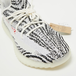 Pre Owned Yeezy x Adiddas White/Black Knit Fabric Boost 350 V2 Zebra Sneakers Size 47 1/3