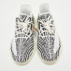 Pre Owned Yeezy x Adiddas White/Black Knit Fabric Boost 350 V2 Zebra Sneakers Size 47 1/3