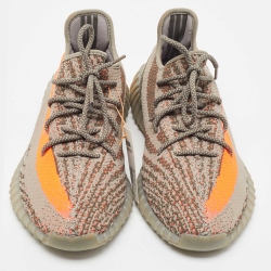 Pre Owned Yeezy x Adidas Grey/Neon Orange Knit Fabric Boost 350 V2 Beluga Reflective Sneakers Size 47 1/3