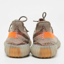 Pre Owned Yeezy x Adidas Grey/Neon Orange Knit Fabric Boost 350 V2 Beluga Reflective Sneakers Size 47 1/3