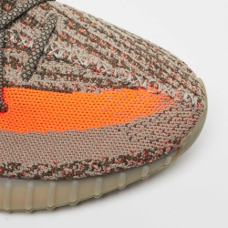 Pre Owned Yeezy x Adidas Grey/Neon Orange Knit Fabric Boost 350 V2 Beluga Reflective Sneakers Size 47 1/3