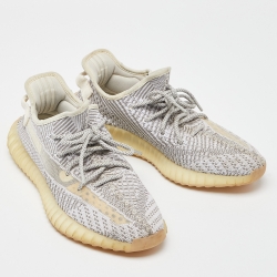 Pre Owned Yeezy x Adidas Grey/White Knit Fabric Boost 350 V2 Static Non Reflective Sneakers Size 42