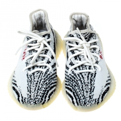 Pre Owned Yeezy x Adidas White/Black Cotton Knit Boost 350 V2 Zebra Sneakers Size 38