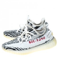 Pre Owned Yeezy x Adidas White/Black Cotton Knit Boost 350 V2 Zebra Sneakers Size 38