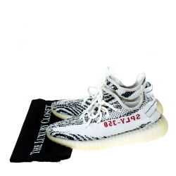 Pre Owned Yeezy x Adidas White/Black Cotton Knit Boost 350 V2 Zebra Sneakers Size 38