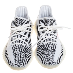 Pre Owned  حذاء رياضي ييزي × اديداس بوست 350 V2 زيبرا قطن أبيض و أسود مقاس FR 42.5 