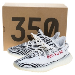 Pre Owned  حذاء رياضي ييزي × اديداس بوست 350 V2 زيبرا قطن أبيض و أسود مقاس FR 42.5 