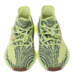 Pre Owned Yeezy x Adidas Semi Frozen Yellow Cotton Knit Boost 350 V2 Sneakers Size 44