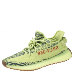 Pre Owned Yeezy x Adidas Semi Frozen Yellow Cotton Knit Boost 350 V2 Sneakers Size 44