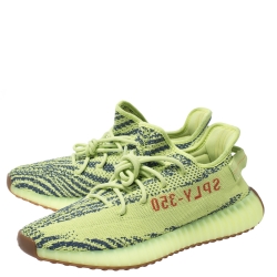 Pre Owned Yeezy x Adidas Semi Frozen Yellow Cotton Knit Boost 350 V2 Sneakers Size 44
