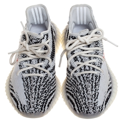 مملوكة مسبقًا Yeezy x Adidas White/Black Cotton Knit Boost 350 V2 Zebra Sneakers Size 37.5