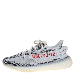 مملوكة مسبقًا Yeezy x Adidas White/Black Cotton Knit Boost 350 V2 Zebra Sneakers Size 37.5