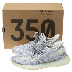 Pre Owned Yeezy x Adidas Grey/White Cotton Knit Boost 350 V2 Static Non Reflective Sneakers Size 42 2/3