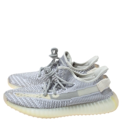 Pre Owned Yeezy x Adidas Grey/White Cotton Knit Boost 350 V2 Static Non Reflective Sneakers Size 42 2/3