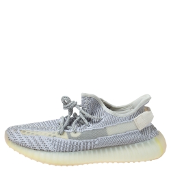 Pre Owned Yeezy x Adidas Grey/White Cotton Knit Boost 350 V2 Static Non Reflective Sneakers Size 42 2/3
