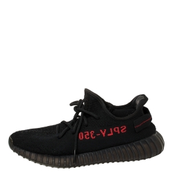 Pre Owned Yeezy x Adidas Black/Red Knit Fabric Boost 350 V2 Sneakers Size 42 2/3