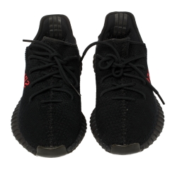 Pre Owned Yeezy x Adidas Black/Red Knit Fabric Boost 350 V2 Sneakers Size 42 2/3