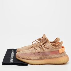 Pre Owned Yeezy x Adidas Orange Knit Fabric Boost 350 V2 Clay Sneakers Size 43 1/3