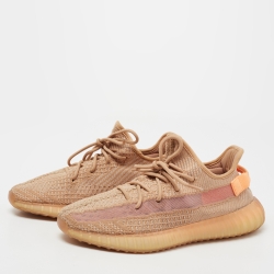 Pre Owned Yeezy x Adidas Orange Knit Fabric Boost 350 V2 Clay Sneakers Size 43 1/3