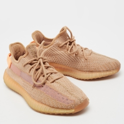 Pre Owned Yeezy x Adidas Orange Knit Fabric Boost 350 V2 Clay Sneakers Size 43 1/3