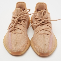 Pre Owned Yeezy x Adidas Orange Knit Fabric Boost 350 V2 Clay Sneakers Size 43 1/3