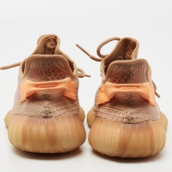 Pre Owned Yeezy x Adidas Orange Knit Fabric Boost 350 V2 Clay Sneakers Size 43 1/3
