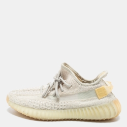 Pre Owned Yeezy x Adidas Off-White Knit Fabric Boost 350 V2 Light Low-Top Sneakers Size 38 2/3
