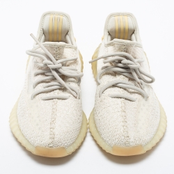 Pre Owned Yeezy x Adidas Off-White Knit Fabric Boost 350 V2 Light Low-Top Sneakers Size 38 2/3