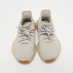 Pre Owned Yeezy x Adidas Grey Knit Fabric Boost 350 V2 Sesame Sneakers Size 38
