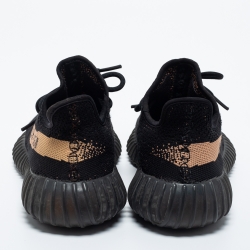 Pre Owned Yeezy x Adidas Black Knit Fabric Boost 350 V2 Copper Sneakers Size 38