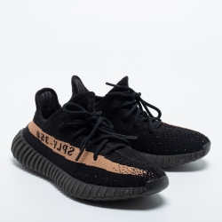 Pre Owned Yeezy x Adidas Black Knit Fabric Boost 350 V2 Copper Sneakers Size 38