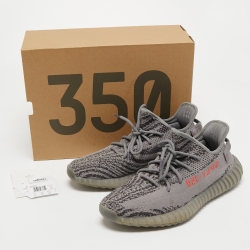 Pre Owned Yeezy x Adidas Grey Knit Fabric Boost 350 V2 Beluga Sneakers Size 44 2/3