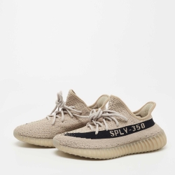 Pre Owned Yeezy x Adidas Grey/Black Knit Fabric Boost 350 V2 Slate Sneakers Size 41 1/3 
