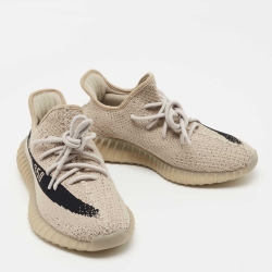 Pre Owned Yeezy x Adidas Grey/Black Knit Fabric Boost 350 V2 Slate Sneakers Size 41 1/3 