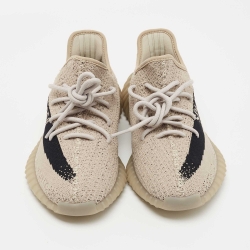 Pre Owned Yeezy x Adidas Grey/Black Knit Fabric Boost 350 V2 Slate Sneakers Size 41 1/3 