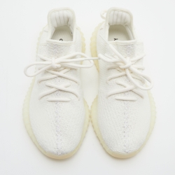 Pre Owned Yeezy x Adidas White Fabric Boost 350 V2 Triple White Sneakers Size 39 1/3