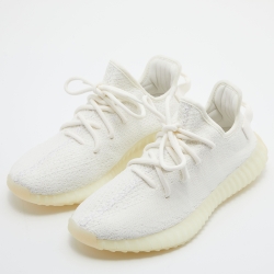 Pre Owned Yeezy x Adidas White Fabric Boost 350 V2 Triple White Sneakers Size 39 1/3