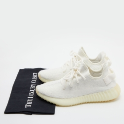 Pre Owned Yeezy x Adidas White Fabric Boost 350 V2 Triple White Sneakers Size 39 1/3