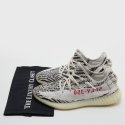 Pre Owned Yeezy x Adiddas White/Black Knit Fabric Boost 350 V2 Zebra Sneakers Size 41 1/3