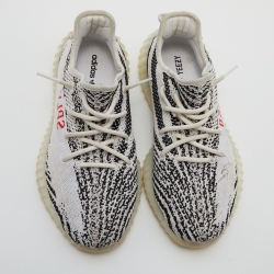 Pre Owned Yeezy x Adiddas White/Black Knit Fabric Boost 350 V2 Zebra Sneakers Size 41 1/3
