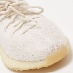 Pre Owned Yeezy x Adidas White Knit Fabric Boost 350 V2 Triple White Sneakers Size 42 2/3