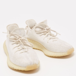 Pre Owned Yeezy x Adidas White Knit Fabric Boost 350 V2 Triple White Sneakers Size 42 2/3