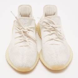 Pre Owned Yeezy x Adidas White Knit Fabric Boost 350 V2 Triple White Sneakers Size 42 2/3