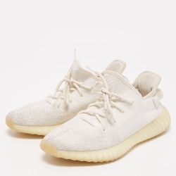 Yeezy x Adidas White Knit Fabric Boost 350 V2 Triple White Sneakers Size 42 2/3